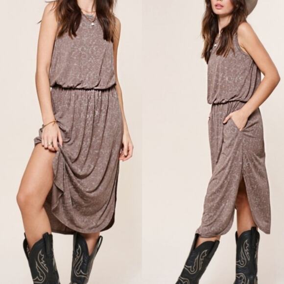 NWT Casual Lightweight Side Slit Dress w/ Pockets MOCHA Size: Small - Picture 1 of 8